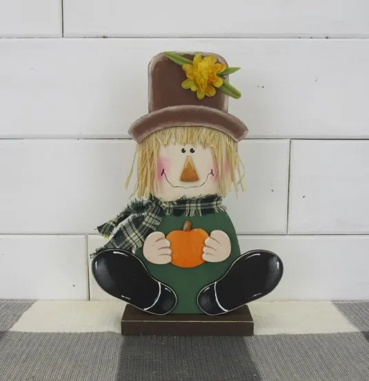 Sitting Wooden Scarecrow on Base Craft Kit